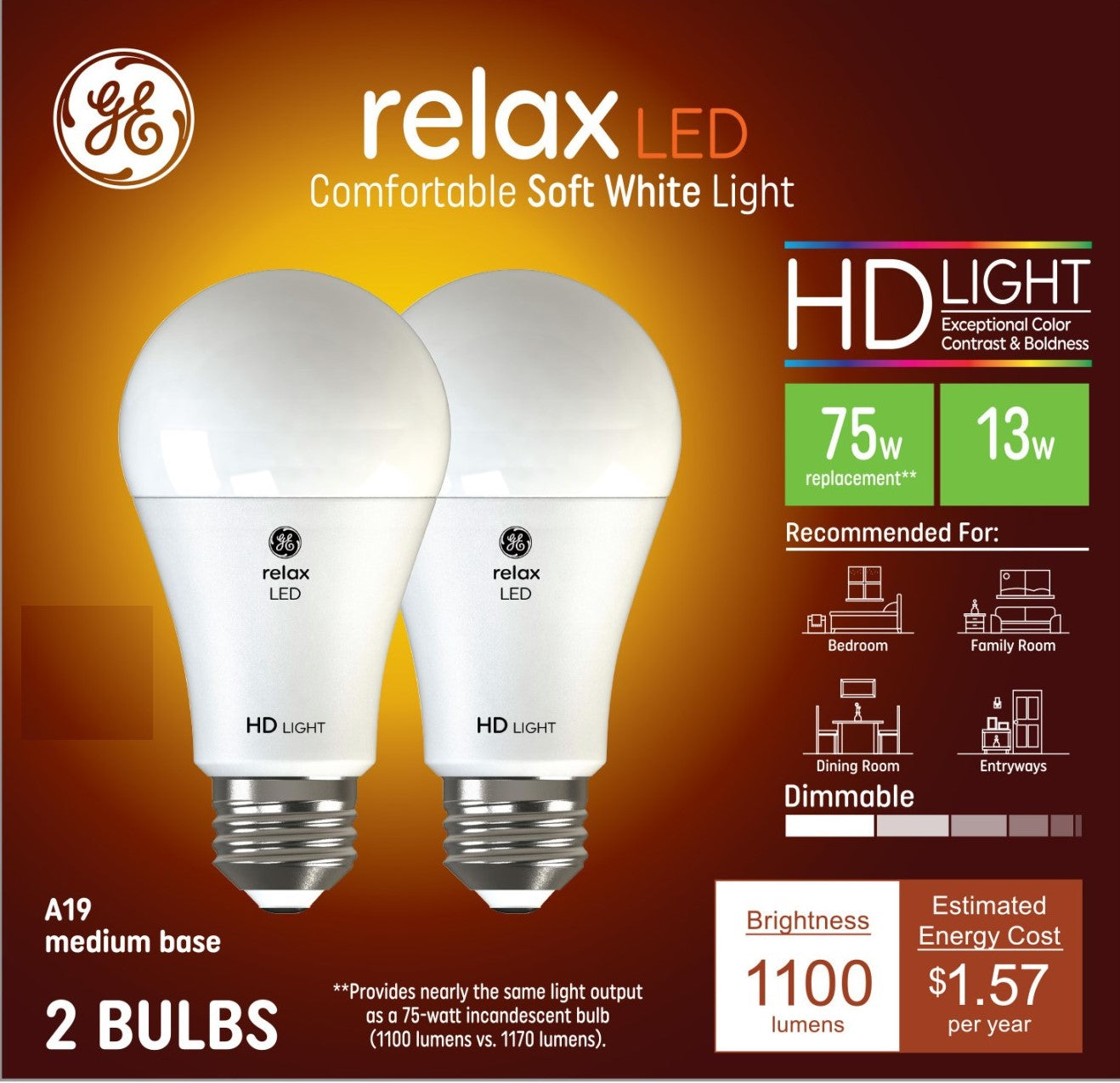 GE Relax HD LED Soft White General Purpose Bulbs